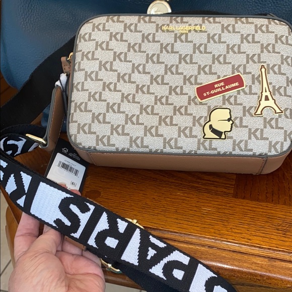 Karl Lagerfeld Handbags - Karl Lagerfeld Black and White Logo Strap Bag